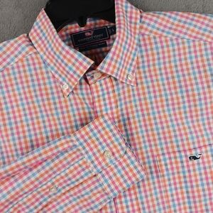 Vineyard Vines Slim Fit Mens L Plaid Gingham Button Down Casual Dress Shirt